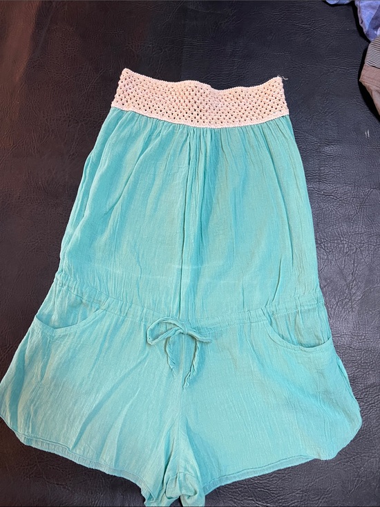 Elan Pants - Women’s Turquoise Crochet-top Romper Shorts